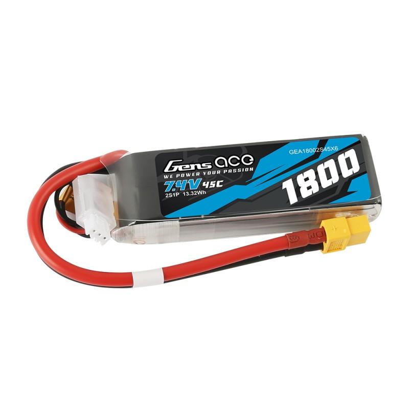 Gens ace  1800mAh 7,4V 45C 2S1P Lipo Battery Pack with XT60 Plug