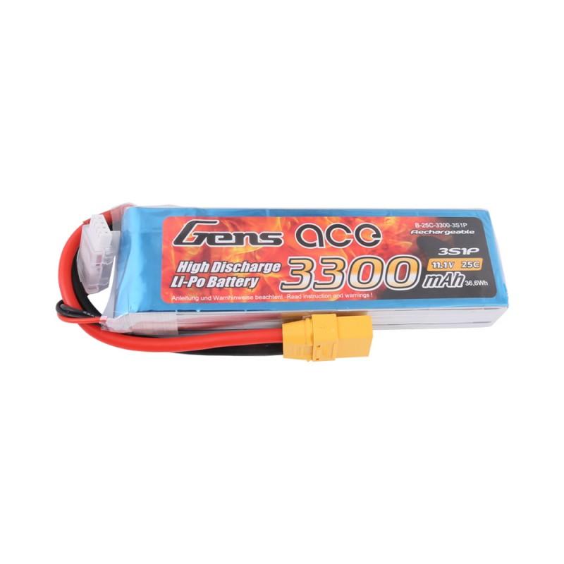 Gens ace  3300mAh 11,1V 25C 3S1P Lipo Battery Pack with XT90